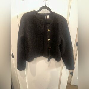 H&M Black Textured Cardigan with Gold Buttons